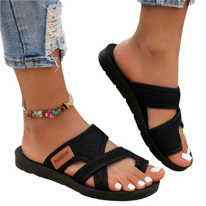 Dames Instapslippers met Kruisband en Ademend Mesh Comfortabele Zomersandalen met Dempende Zool