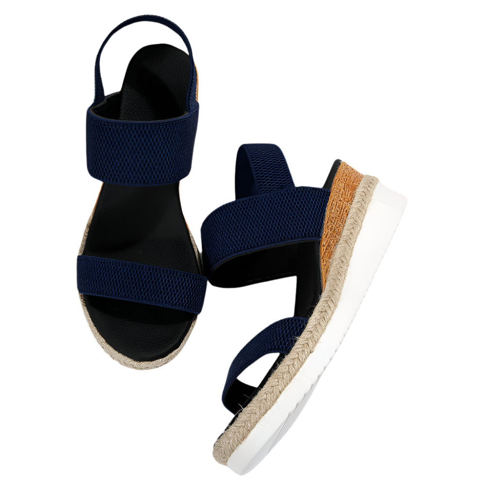 Dames Sleehak Sandalen met Elastische Band en Jute Rand Comfortzool en Verhoogde Hiel