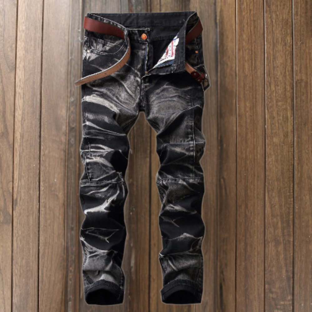 Heren Jeans met Gewassen Effect en Opvallende Wassing Stoere Slim Fit Spijkerbroek met Stretch