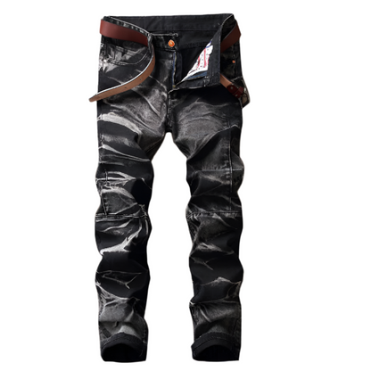 Heren Jeans met Gewassen Effect en Opvallende Wassing Stoere Slim Fit Spijkerbroek met Stretch
