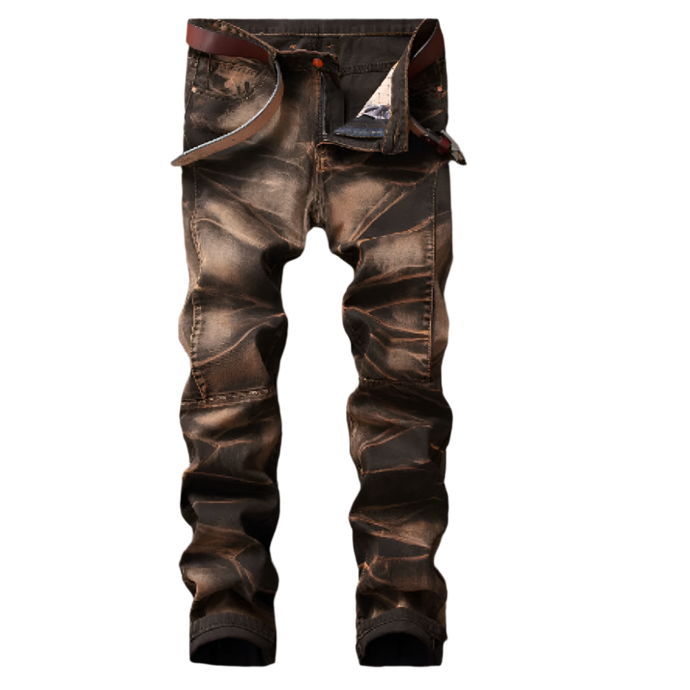Heren Jeans met Gewassen Effect en Opvallende Wassing Stoere Slim Fit Spijkerbroek met Stretch