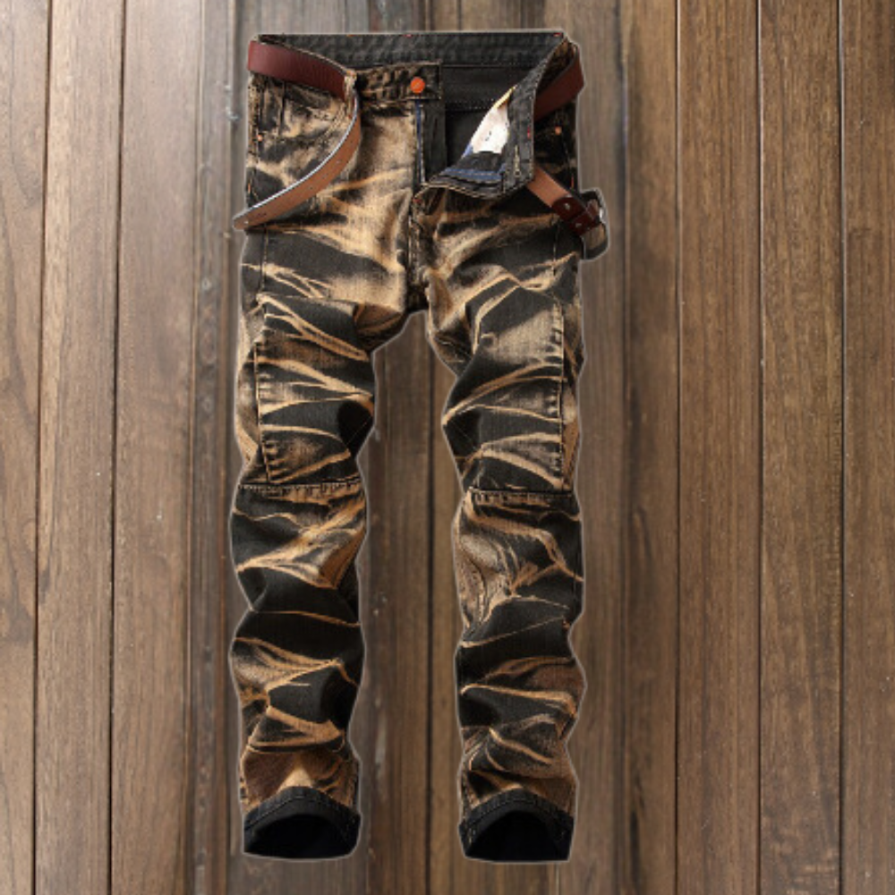 Heren Jeans met Gewassen Effect en Opvallende Wassing Stoere Slim Fit Spijkerbroek met Stretch