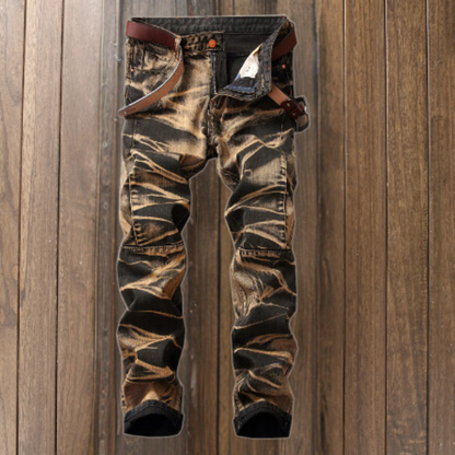 Heren Jeans met Gewassen Effect en Opvallende Wassing Stoere Slim Fit Spijkerbroek met Stretch