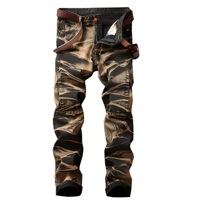 Heren Jeans met Gewassen Effect en Opvallende Wassing Stoere Slim Fit Spijkerbroek met Stretch