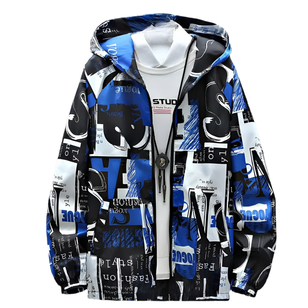 Heren Windjack met Grafische Print en Capuchon Lichtgewicht Jasje met Streetstyle Look