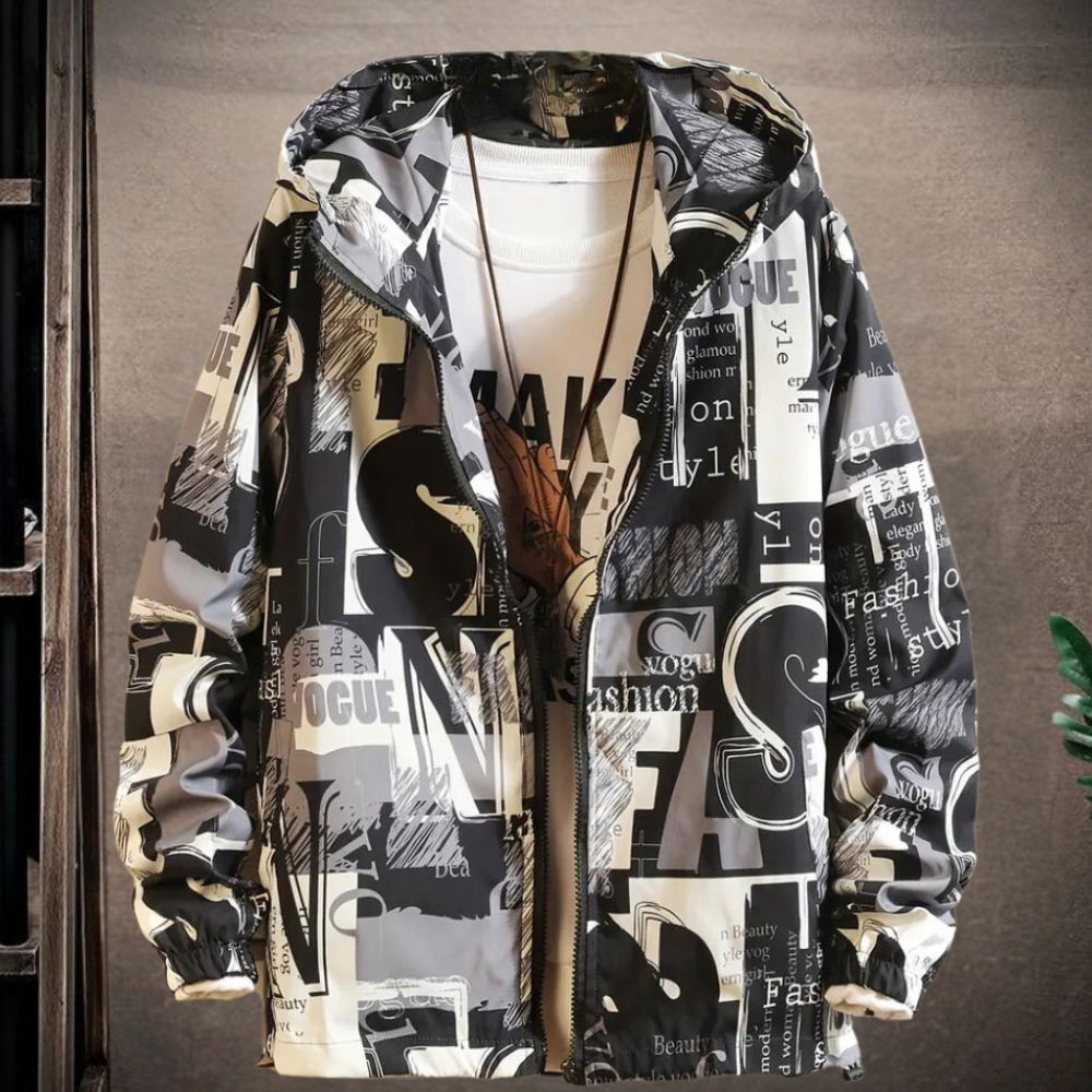 Heren Windjack met Grafische Print en Capuchon Lichtgewicht Jasje met Streetstyle Look