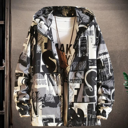 Heren Windjack met Grafische Print en Capuchon Lichtgewicht Jasje met Streetstyle Look