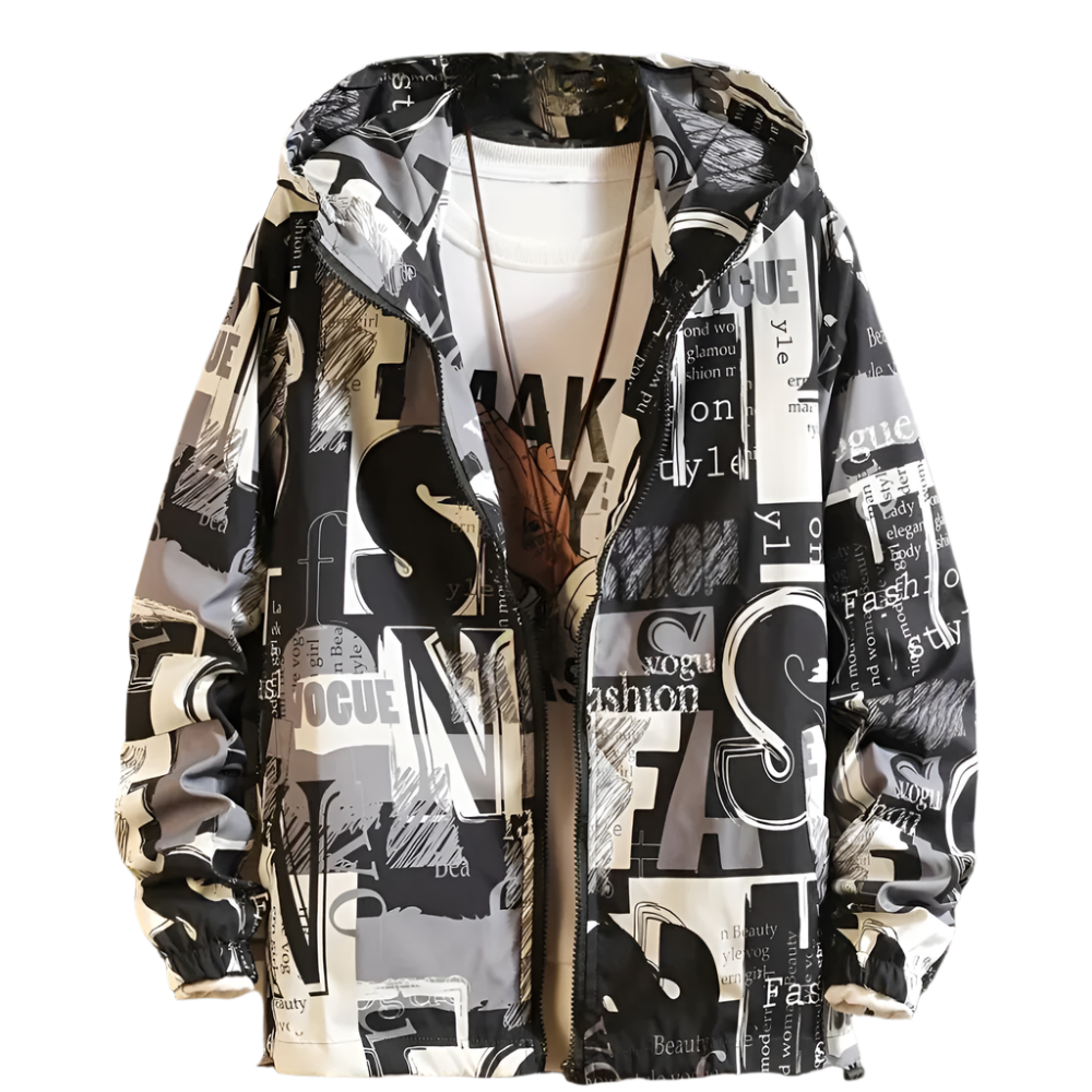 Heren Windjack met Grafische Print en Capuchon Lichtgewicht Jasje met Streetstyle Look