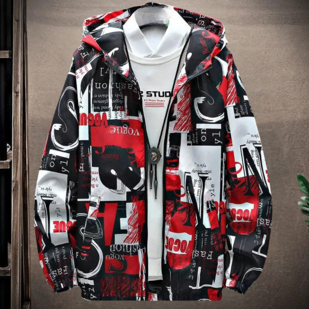 Heren Windjack met Grafische Print en Capuchon Lichtgewicht Jasje met Streetstyle Look