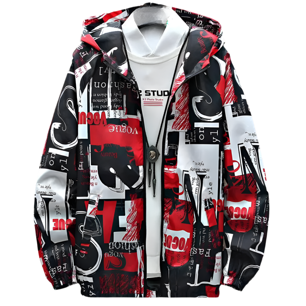 Heren Windjack met Grafische Print en Capuchon Lichtgewicht Jasje met Streetstyle Look