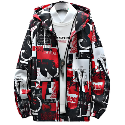 Heren Windjack met Grafische Print en Capuchon Lichtgewicht Jasje met Streetstyle Look
