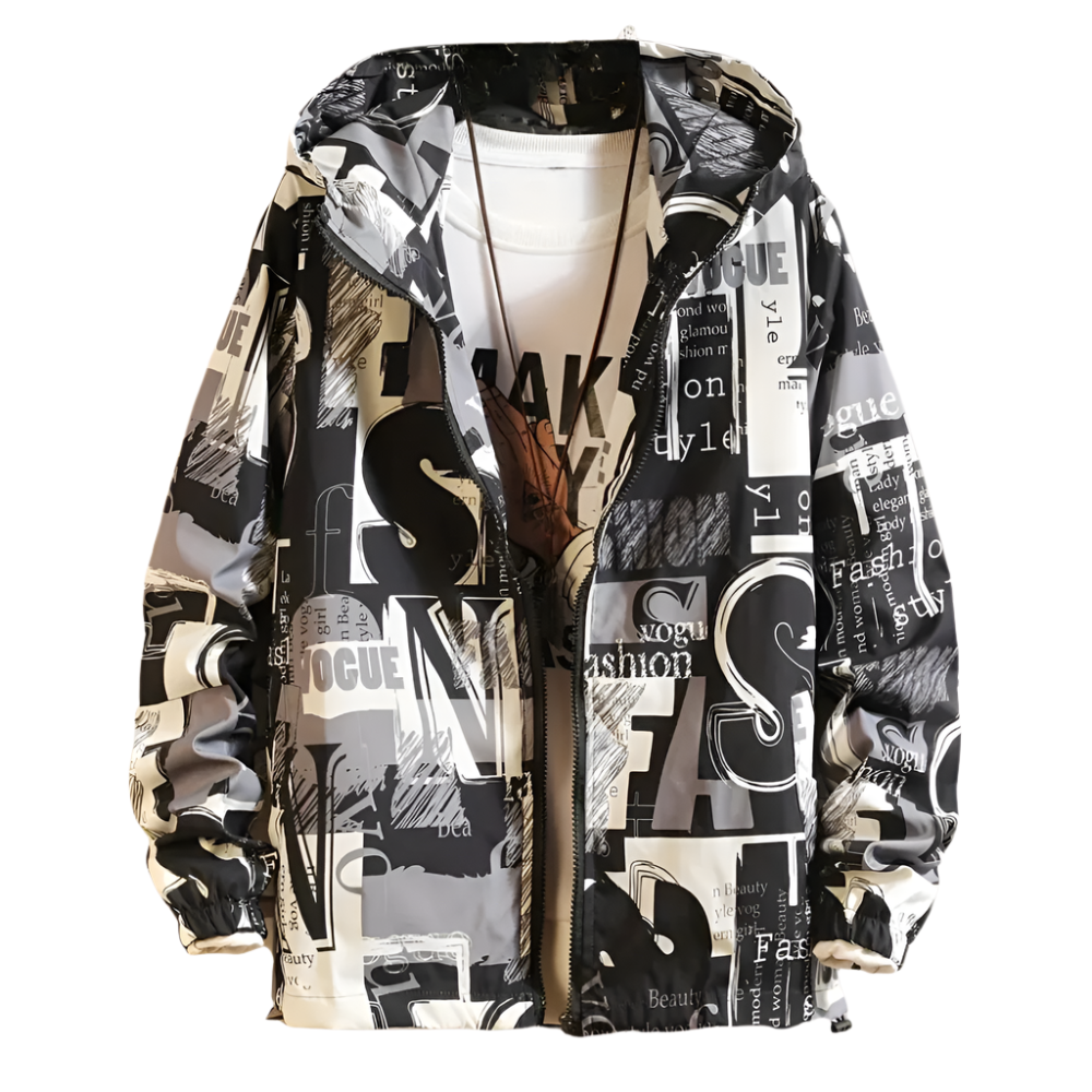 Heren Windjack met Grafische Print en Capuchon Lichtgewicht Jasje met Streetstyle Look