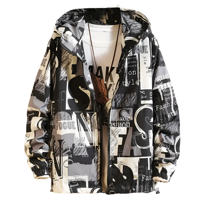 Heren Windjack met Grafische Print en Capuchon Lichtgewicht Jasje met Streetstyle Look