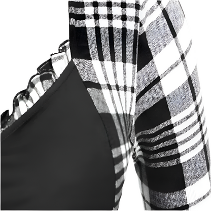Dames Jurk met Geruit Design en Knoopdetail Asymmetrisch Model met Tailleceintuur