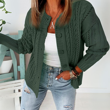 Dames Gebreid Vest met Knoopsluiting Luchtig Zomertruitje met Opengewerkt Kabelpatroon