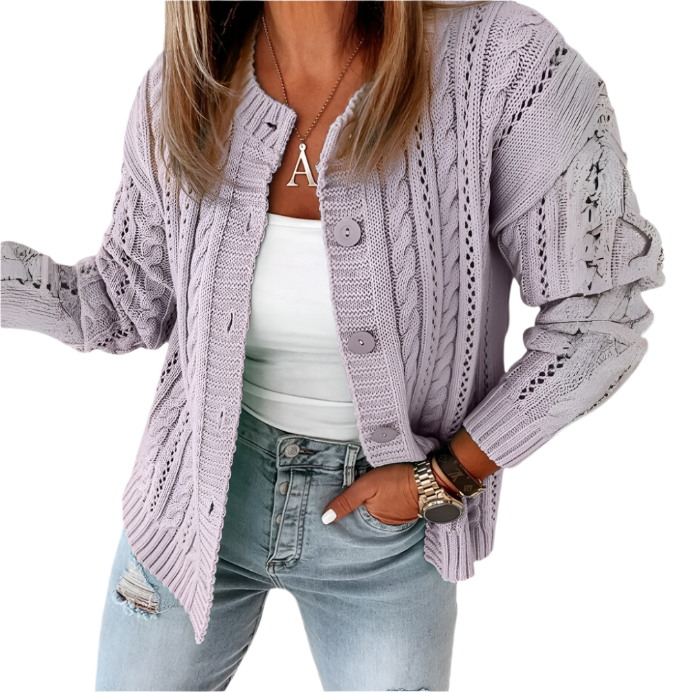 Dames Gebreid Vest met Knoopsluiting Luchtig Zomertruitje met Opengewerkt Kabelpatroon