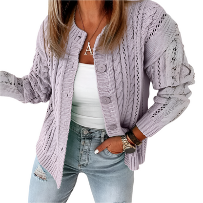Dames Gebreid Vest met Knoopsluiting Luchtig Zomertruitje met Opengewerkt Kabelpatroon