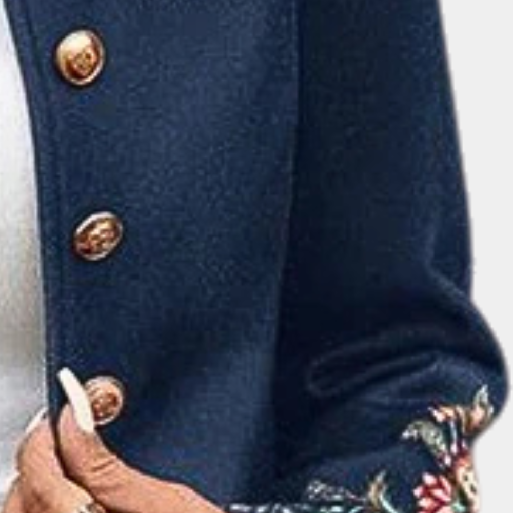 Dames Jas met Opstaande Kraag en Bloemenborduursel Militaire Knopen en Getailleerd Model