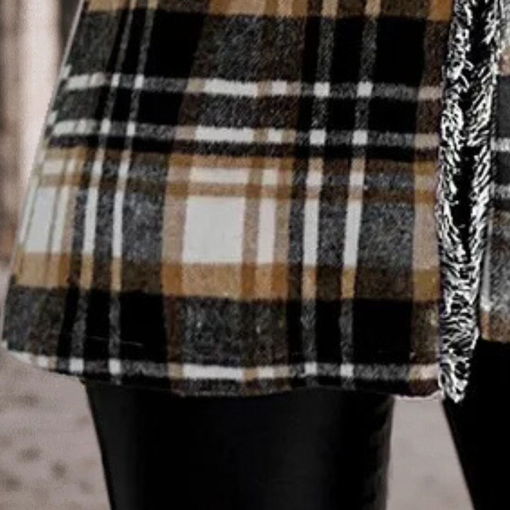 Dames Blazerjas met Ruitjespatroon Zachte Oversized Look met Open Valling en Franjeaccent