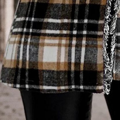 Dames Blazerjas met Ruitjespatroon Zachte Oversized Look met Open Valling en Franjeaccent