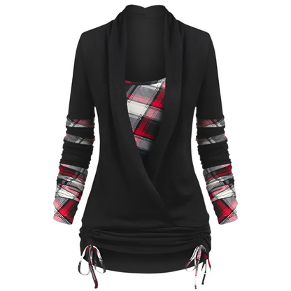 Dames tuniek top met rood ruitpatroon en verstelbare zoom Comfort met een speelse twist