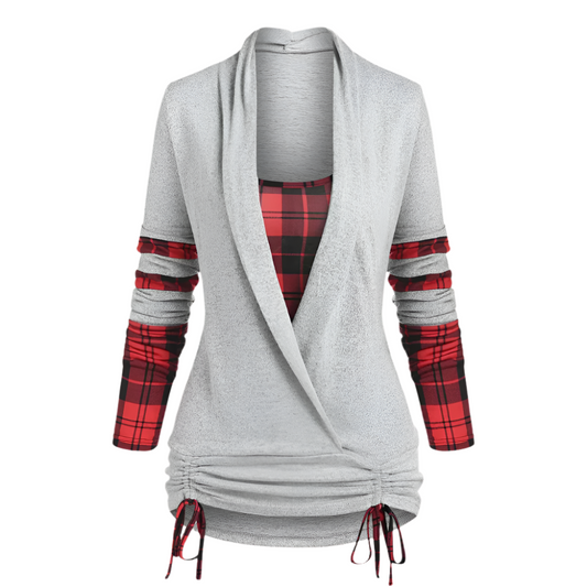 Dames tuniek top met rood ruitpatroon en verstelbare zoom Comfort met een speelse twist