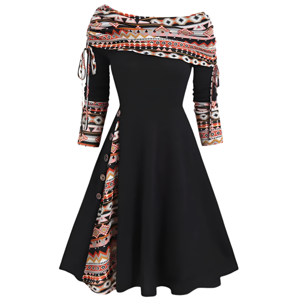 Dames off-shoulder midijurk met Aztec printdetails in zwart Stijlvolle eyecatcher voor elke gelegenheid