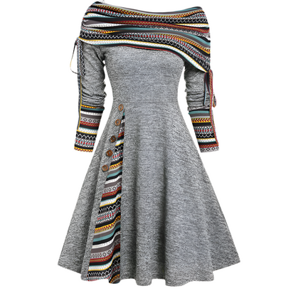 Dames off-shoulder midijurk met Aztec printdetails in zwart Stijlvolle eyecatcher voor elke gelegenheid