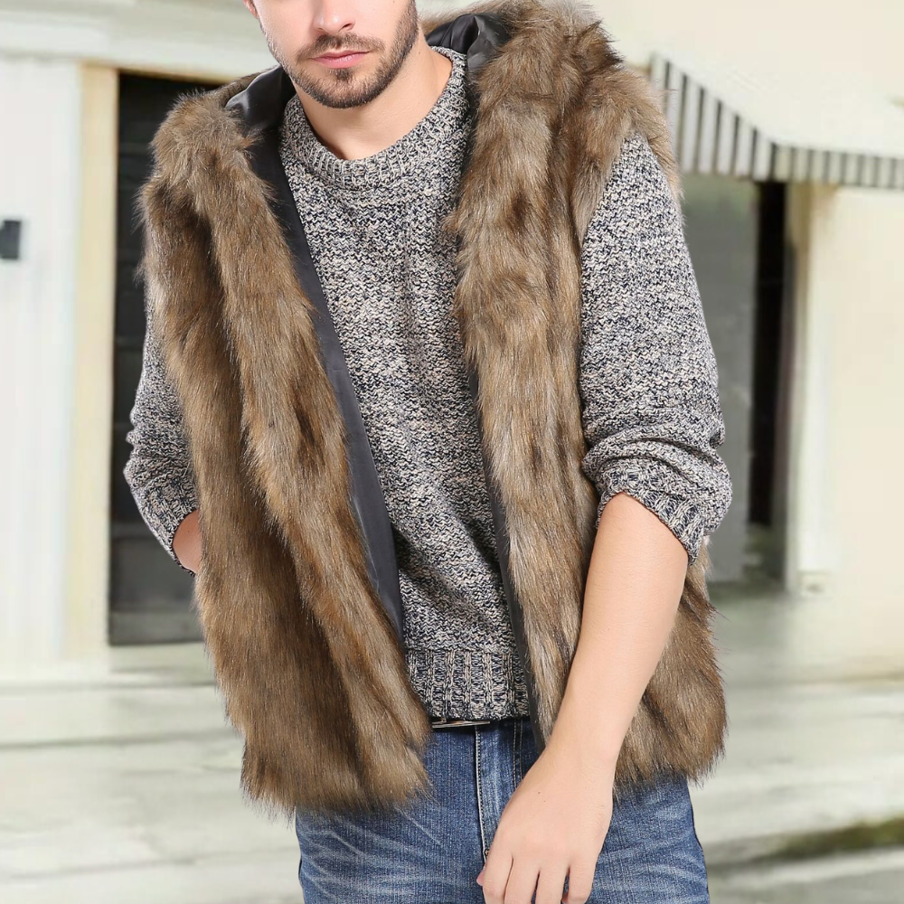 Heren Mouwloos Bodywarmer Met Bontlook Warme Tussenjas Voor Winter & Herfst