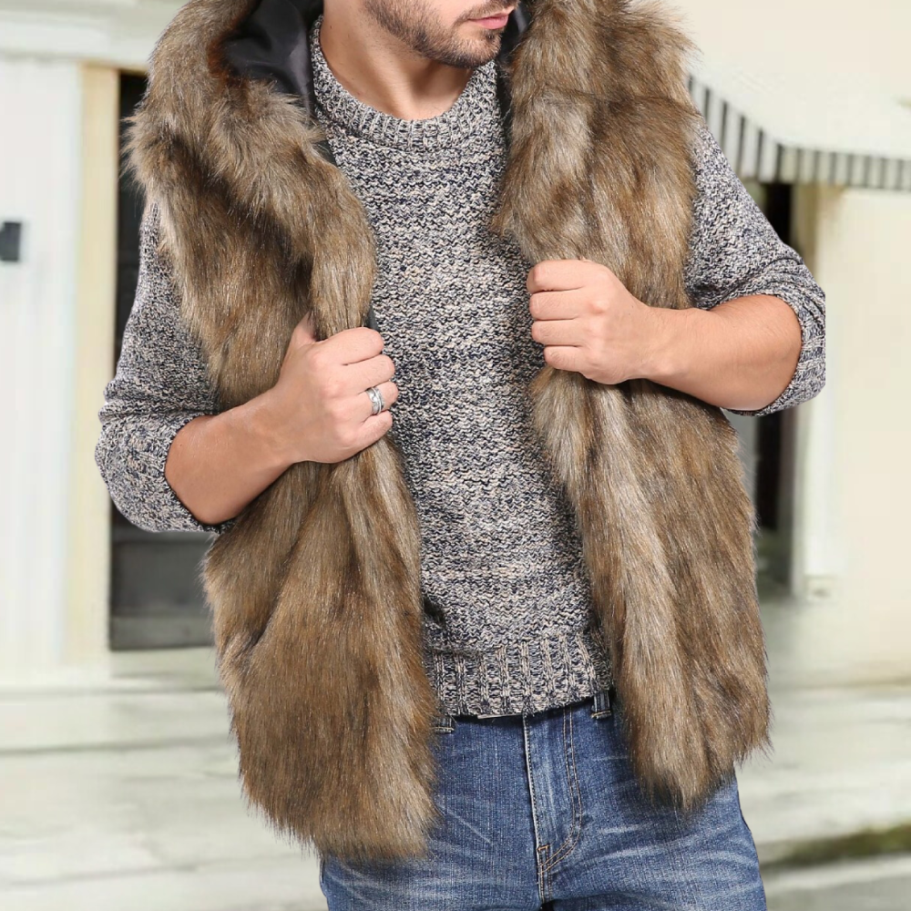 Heren Mouwloos Bodywarmer Met Bontlook Warme Tussenjas Voor Winter & Herfst