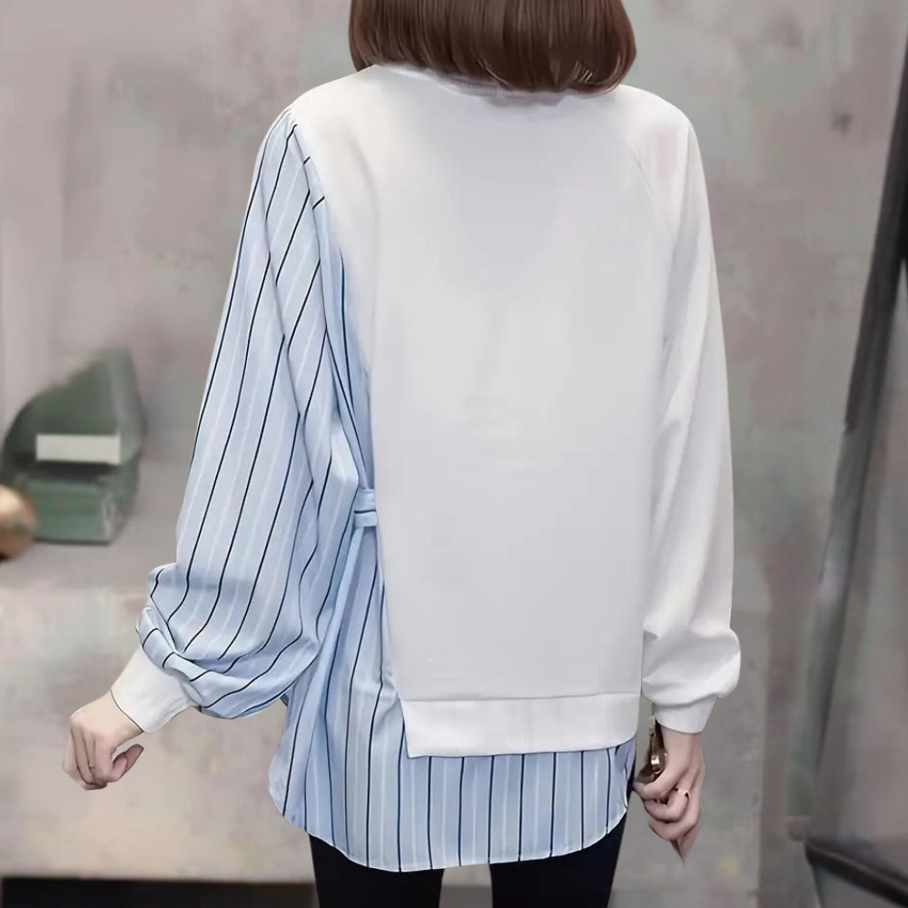 Dames Blouse-Sweater Combi met Asymmetrische Details Trendy en Comfortabel in Één