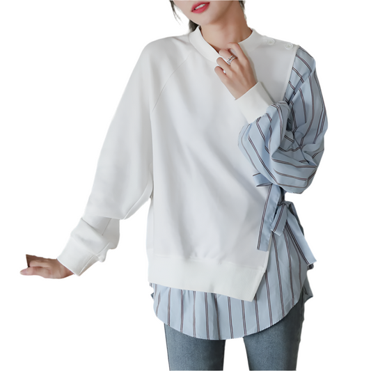 Dames Blouse-Sweater Combi met Asymmetrische Details Trendy en Comfortabel in Één