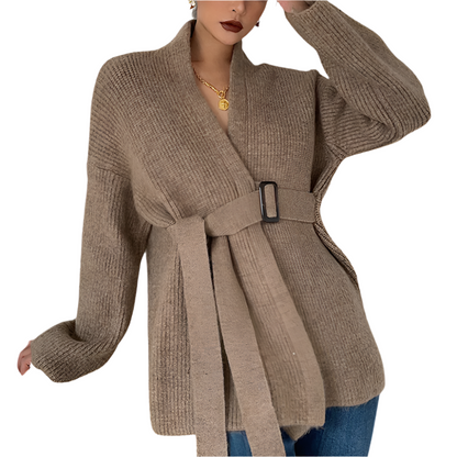 Dames Gebreid Vest met Tailleband Comfortabel Oversized Model met Elegante Wrap-Look