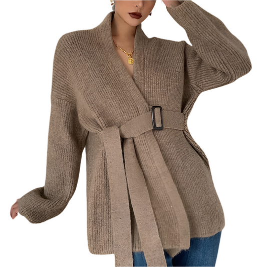 Dames Gebreid Vest met Tailleband Comfortabel Oversized Model met Elegante Wrap-Look