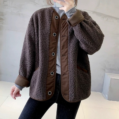 Dames Teddy Fleece Jas met Drukknopen Warme en Comfortabele Tussenjas met Casual Pasvorm