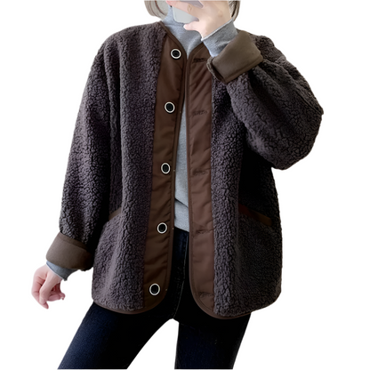 Dames Teddy Fleece Jas met Drukknopen Warme en Comfortabele Tussenjas met Casual Pasvorm