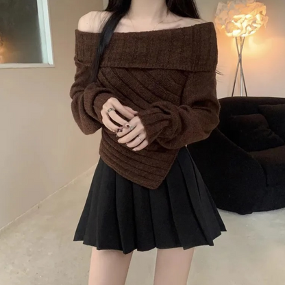 Dames Off-Shoulder Gebreide Trui met Asymmetrische Zoom Elegante en Comfortabele Musthave voor Herfst en Winter