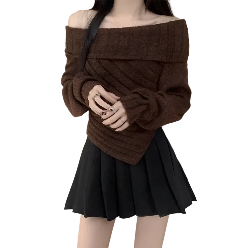 Dames Off-Shoulder Gebreide Trui met Asymmetrische Zoom Elegante en Comfortabele Musthave voor Herfst en Winter