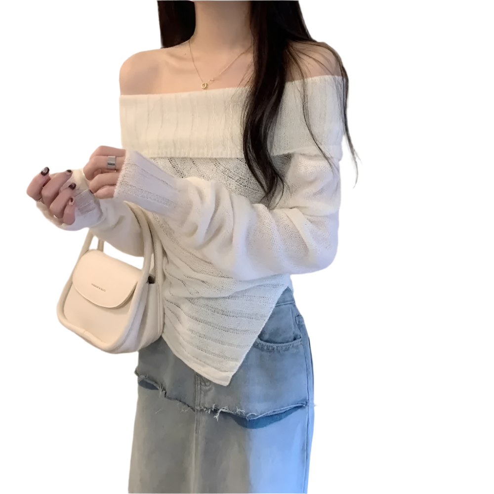 Dames Off-Shoulder Gebreide Trui met Asymmetrische Zoom Elegante en Comfortabele Musthave voor Herfst en Winter