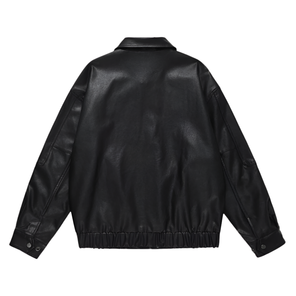Heren PU Leren Bomberjack met Drukknoopsluiting Casual Oversized Jas met Elastische Zoom en Tijdloze Look