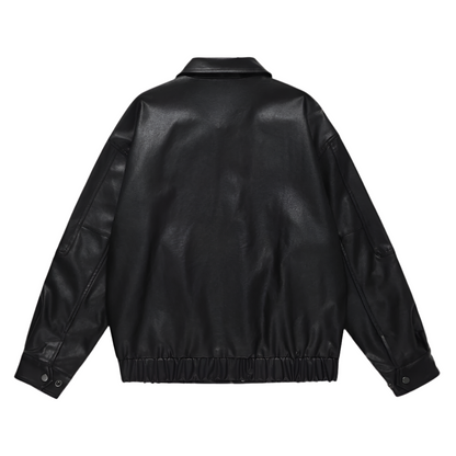 Heren PU Leren Bomberjack met Drukknoopsluiting Casual Oversized Jas met Elastische Zoom en Tijdloze Look