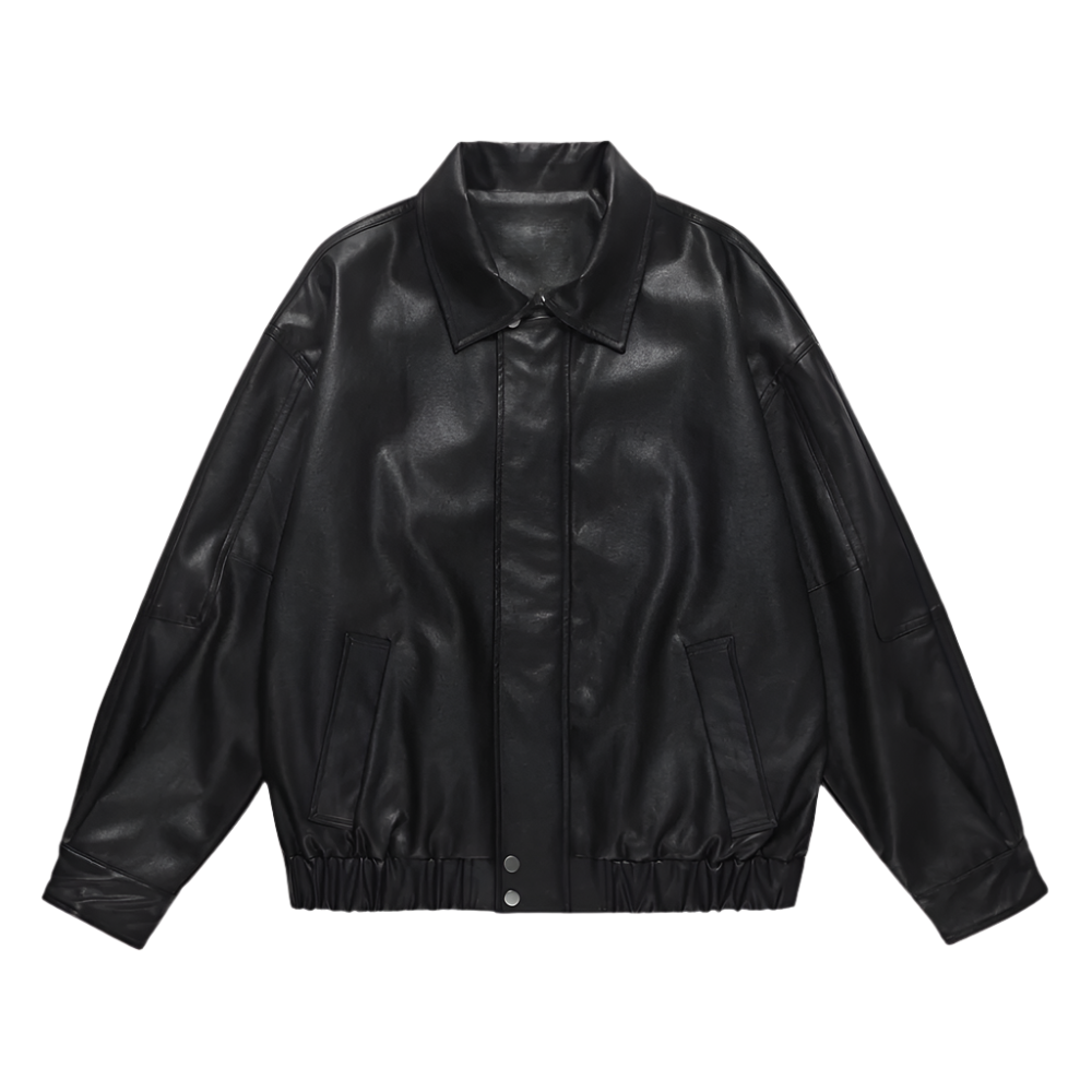 Heren PU Leren Bomberjack met Drukknoopsluiting Casual Oversized Jas met Elastische Zoom en Tijdloze Look