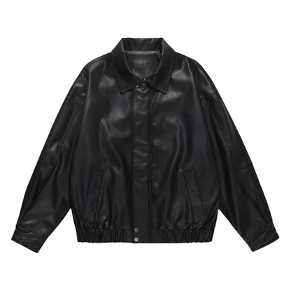 Heren PU Leren Bomberjack met Drukknoopsluiting Casual Oversized Jas met Elastische Zoom en Tijdloze Look