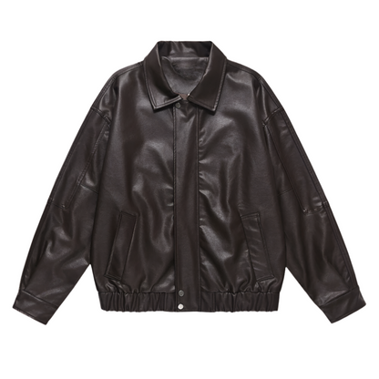Heren PU Leren Bomberjack met Drukknoopsluiting Casual Oversized Jas met Elastische Zoom en Tijdloze Look