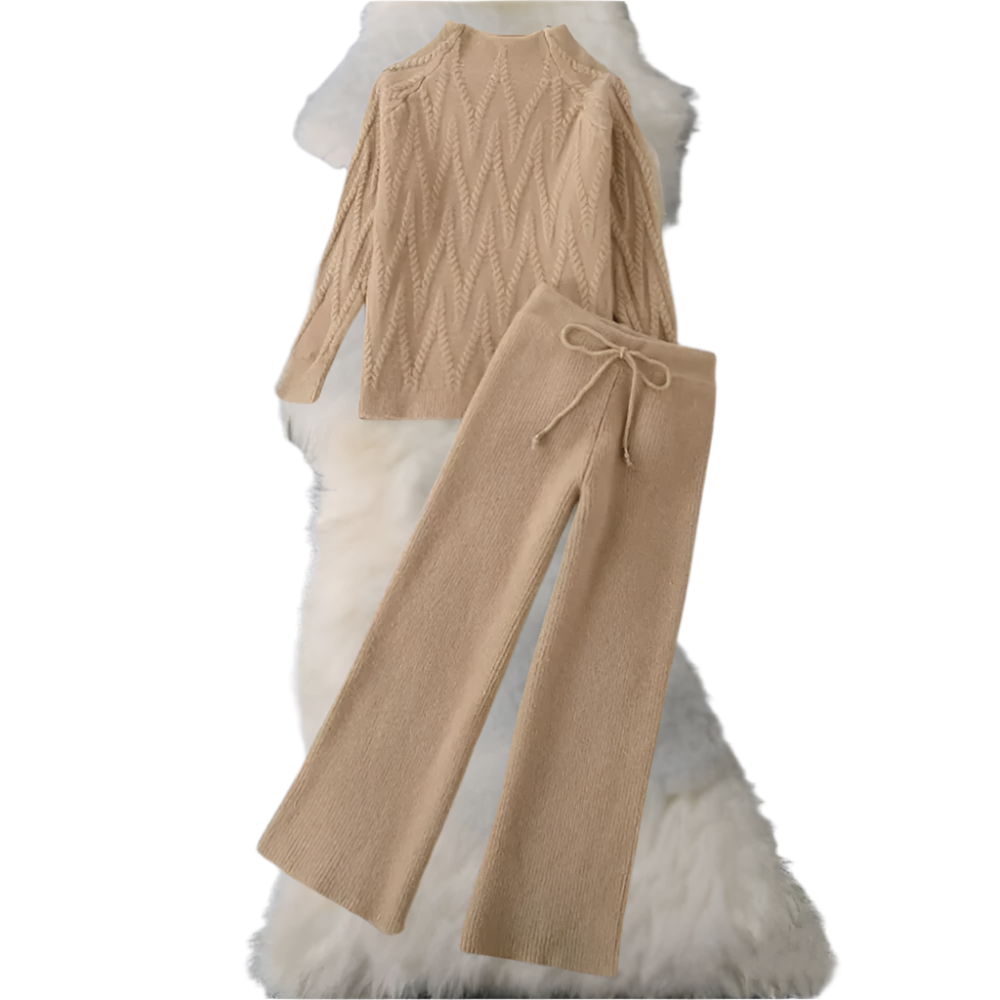 Dames Lounge Set van Zachte Breistof met Trui en Wijde Broek Comfortabel en Stijlvol Thuis of Casual