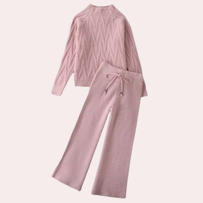 Dames Lounge Set van Zachte Breistof met Trui en Wijde Broek Comfortabel en Stijlvol Thuis of Casual