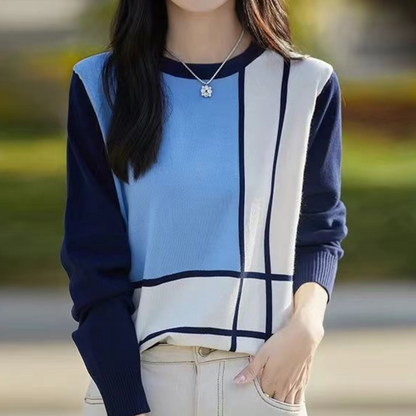 Dames Gebreide Trui met Grafisch Ruitpatroon Comfortabele Casual Top met Moderne Uitstraling