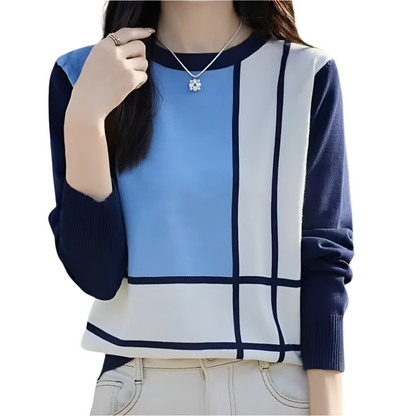 Dames Gebreide Trui met Grafisch Ruitpatroon Comfortabele Casual Top met Moderne Uitstraling