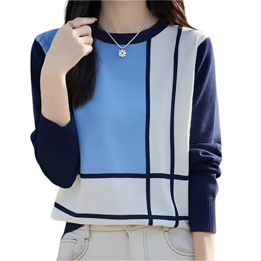 Dames Gebreide Trui met Grafisch Ruitpatroon Comfortabele Casual Top met Moderne Uitstraling