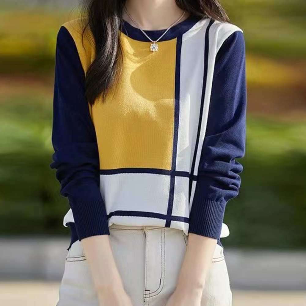 Dames Gebreide Trui met Grafisch Ruitpatroon Comfortabele Casual Top met Moderne Uitstraling